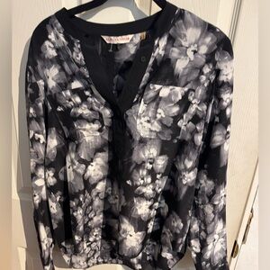 Rebecca Taylor Ghost Flower Silk Long Sleeved Button Top